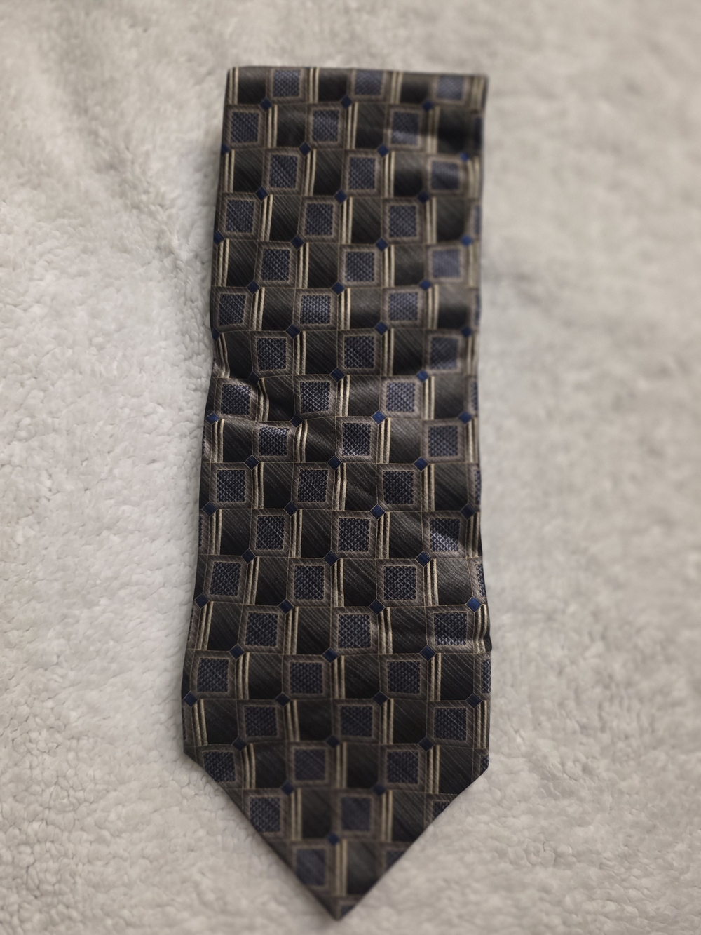 Pronto Uomo Blue and Brown Geometric Square Tie